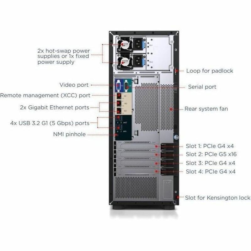 Lenovo ThinkSystem ST250 V3 7DCEA02CNA Tower Server - 1 x Intel Xeon E-2488 3.20 GHz - 16 GB RAM - Serial ATA/600 Controller - Thumbnail 4