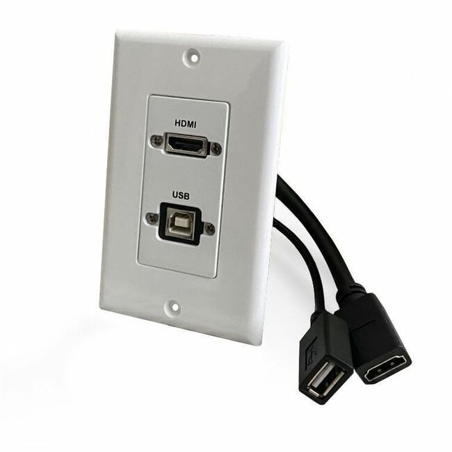 HDMI AND USB-B 2.0 SG WALLPLATE DECORATIVE WALLPLATE W/ PIGTAIL- WH - Thumbnail 1