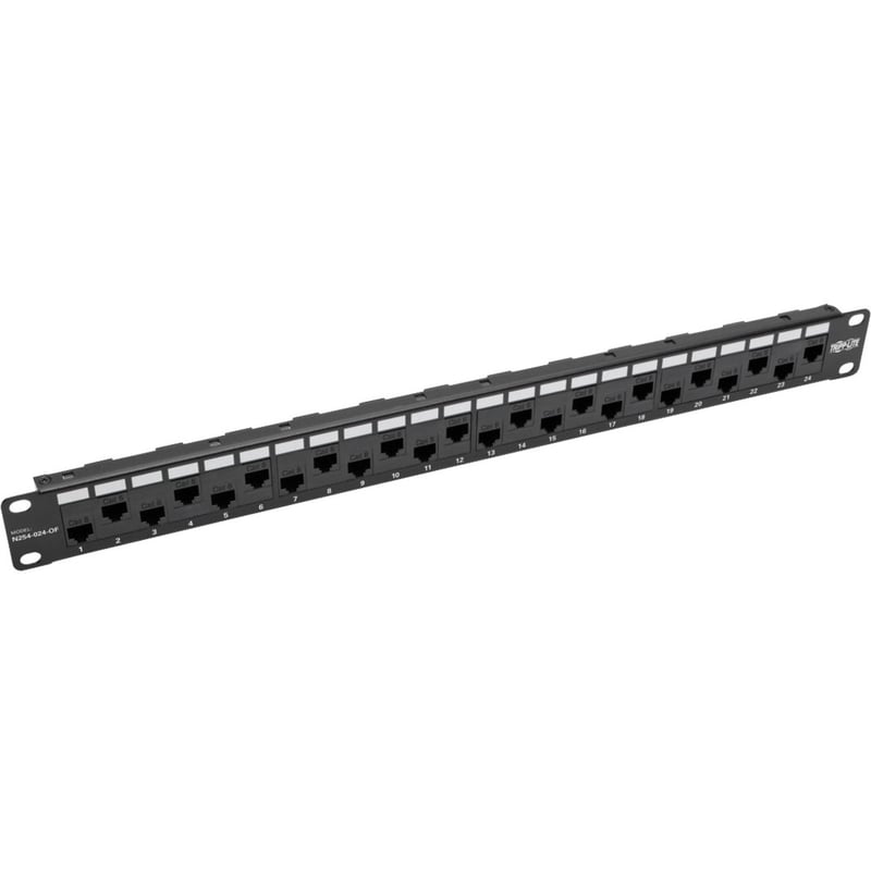Tripp Lite by Eaton 24-Port 1U Rack-Mount Cat5e/6 Offset Feed-Through Patch Panel with Cable Management Bar RJ45 Ethernet TAA - Thumbnail 1