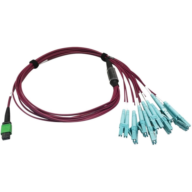 Eaton Tripp Lite Series 400G Multimode 50/125 OM4 Plenum Fiber Optic Breakout Cable, 16F MTP/MPO-APC to (x4) LC Duplex (F/M), Magenta, 1 m - Thumbnail 2