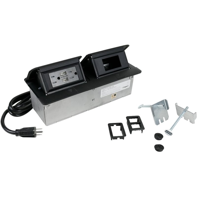 Wiremold Cord Ended deQuorum Dual Flip-Up Unit with USB - Thumbnail 1