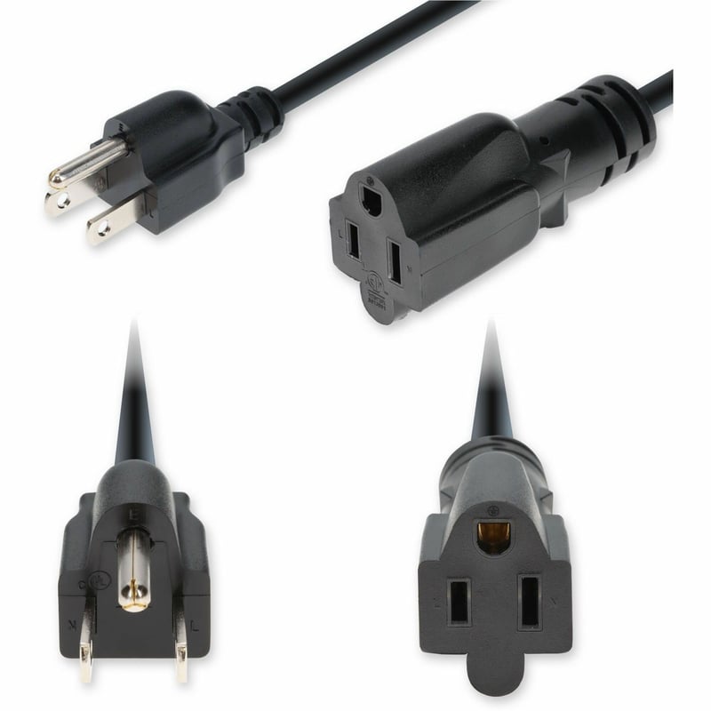 AddOn 8ft NEMA 5-15P Male to 5-15R Female Standard Commercial 16 AWG 125V at 13A PVC SJTW (Service Junior Thermoplastic Weather-Approved) Black Power Cable