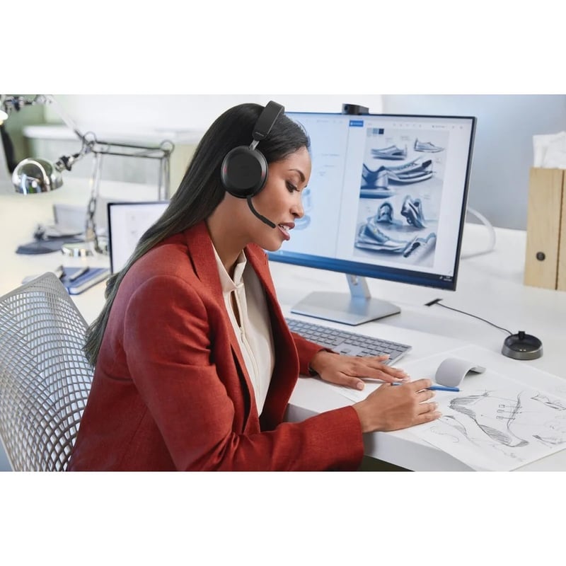 Jabra Evolve2 75 Wireless On-ear Stereo Headset - USB-C - For MS Teams - With Charging Stand - Black - Binaural - Ear-cup - 3000 cm - Bluetooth - 20 Hz to 20 kHz - MEMS Technology Microphone - Noise Cancelling - Thumbnail 2