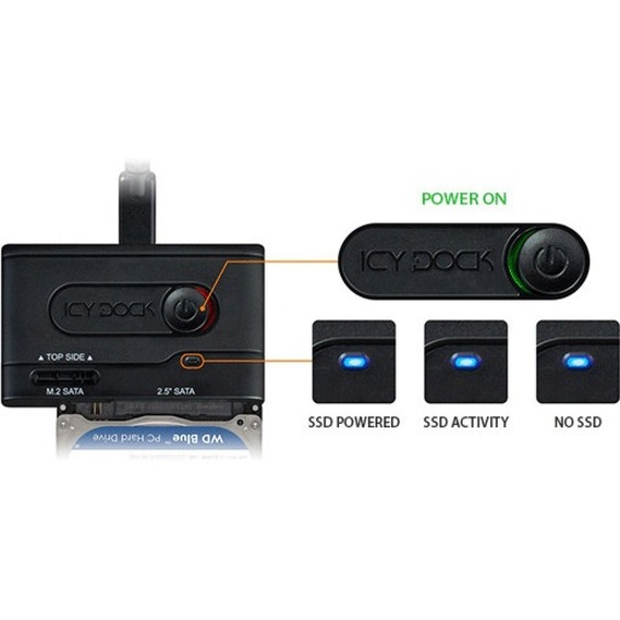 Icy Dock EZ-Adapter MB031U-1SMB Drive Enclosure SATA, M.2 - USB 3.2 (Gen 1) Type C Host Interface External - Black - Thumbnail 5