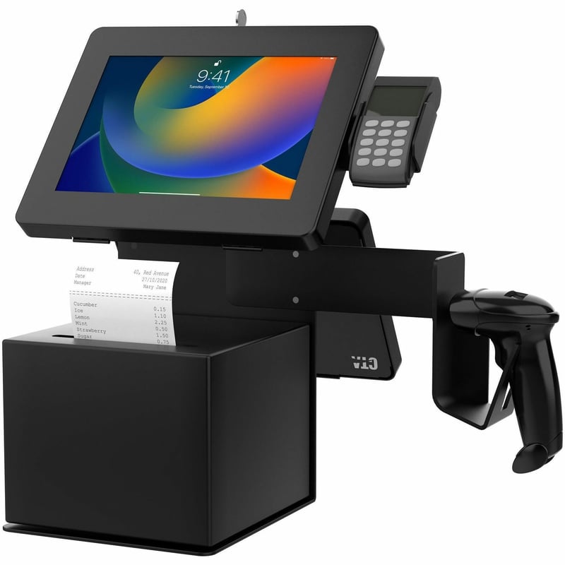 CTA Digital POS Station with Printer Stand, Magnetic Scanner Holder, Card Reader Holder & 2 Security Enclosures - Thumbnail 1