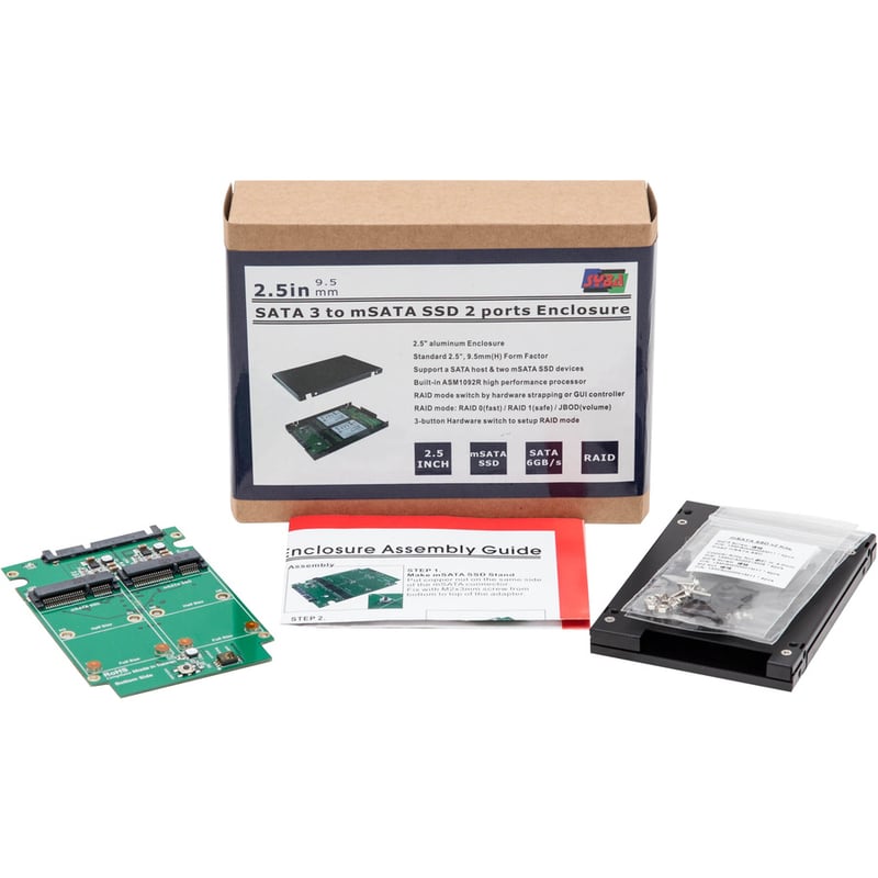 SYBA Dual mSATA SSD to SATA III RAID Enclosure with Complete Screw Set - Thumbnail 2