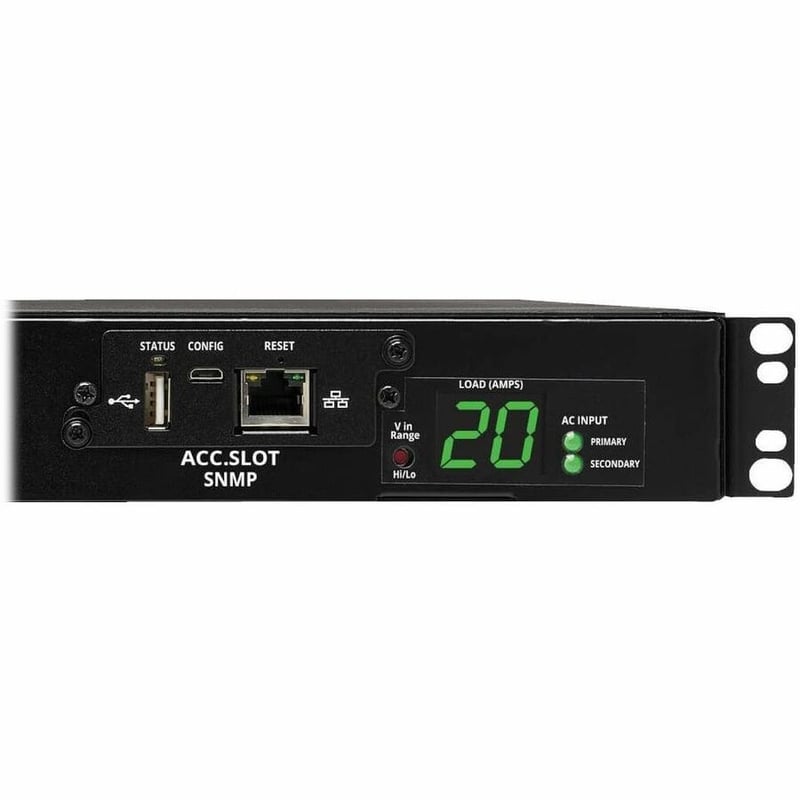 Tripp Lite by Eaton PDU 3.8kW Single-Phase Switched Automatic Transfer Switch PDU Two 200-240V C20 Inlets 8 C13 & 2 C19 Outputs 1U TAA - Thumbnail 2