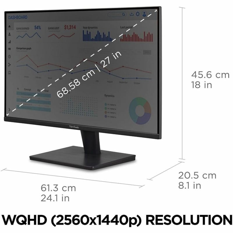 ViewSonic VA2715-2K-MHD 27 Inch 1440p LED Monitor with Adaptive Sync, Ultra-Thin Bezels, HDMI and DisplayPort Inputs for Home and Office - Thumbnail 3