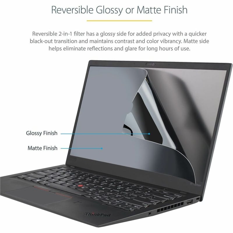 StarTech.com 14in Laptop Privacy Screen For 16:9 Displays, Anti-Glare Privacy Filter with 51% Blue Light Reduction, Matte/Glossy - Thumbnail 3