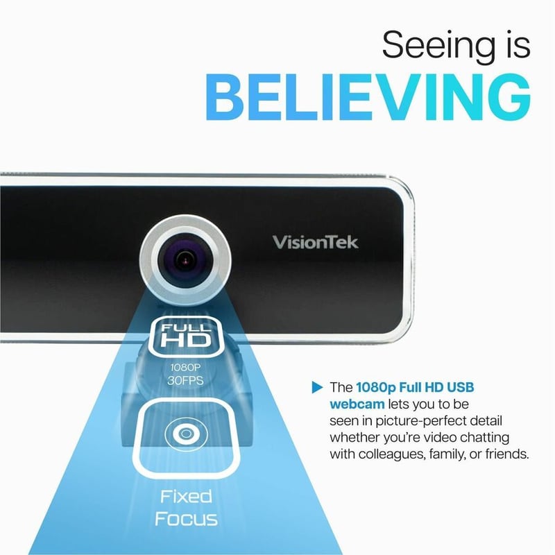 VisionTek VTWC20 Webcam - 30 fps - USB-A - 1920 x 1080 Video - Fixed focus