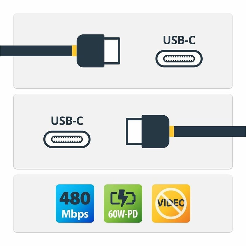 StarTech.com 1m (3ft) USB C Charging Cable, USB 2.0 Type-C Laptop Charger Cord, 60W 3A Power Delivery, TPE Jacket, Data Transfer Cable M/M - Thumbnail 2