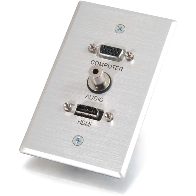 C2G HDMI, VGA and 3.5mm Audio Pass Through Wall Plate Single Gang Brushed Aluminum - Thumbnail 5