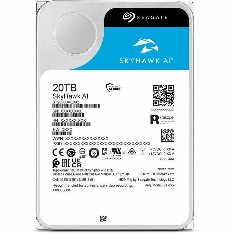 Seagate SkyHawk AI ST20000VE003 20 TB Hard Drive - 3.5" Internal - SATA (SATA/600) - Conventional Magnetic Recording (CMR) Method - Thumbnail 4