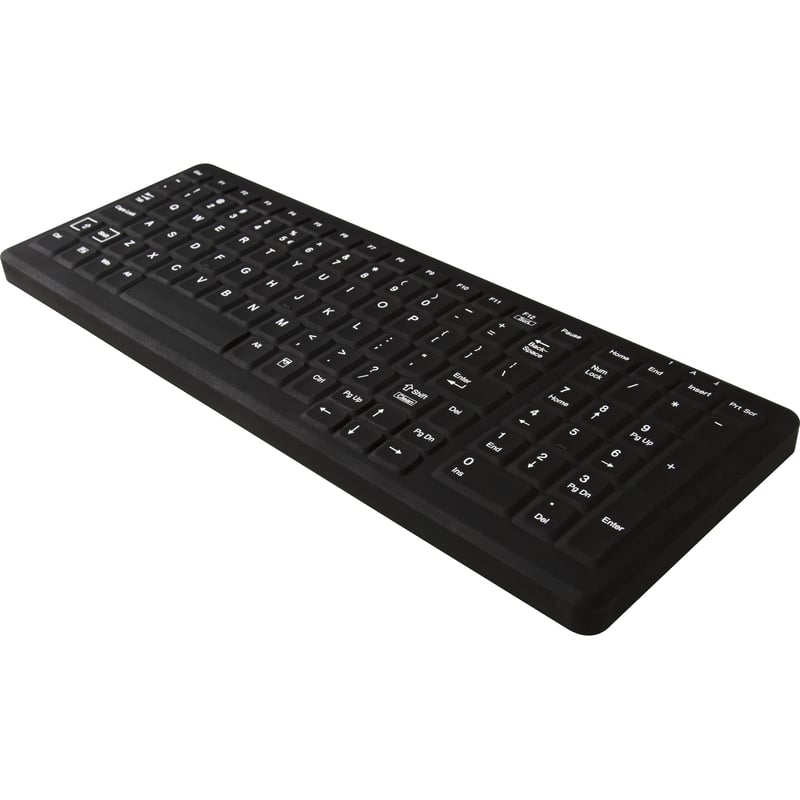CLEANABLE SEALED BLACK KEYBOARD; 103 KEY W/ WHITE BACKLIGHTING. WITHSTANDS HOSPI - Thumbnail 1