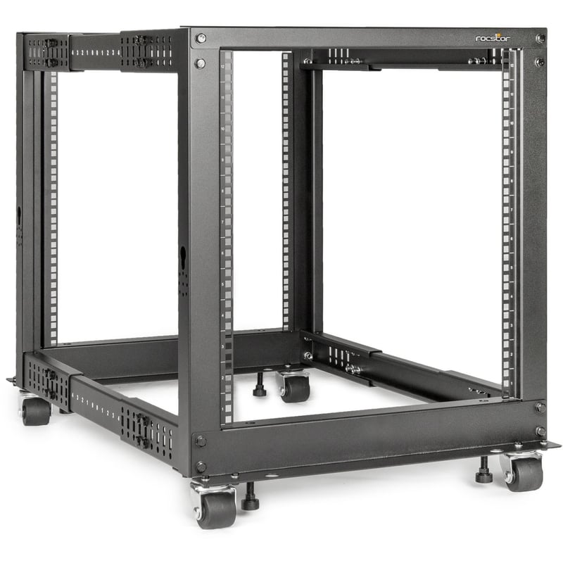 Rocstor SolidRack 12U Adjustable Depth Open Frame 4 Post Rack w/ Casters - Thumbnail 1