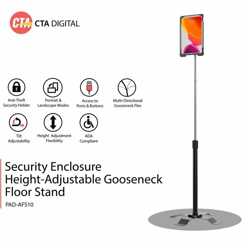 CTA Digital CTA Security Enclosure Gooseneck Floor Stand for iPad 7-9 Gen 10.2" & More - Thumbnail 2