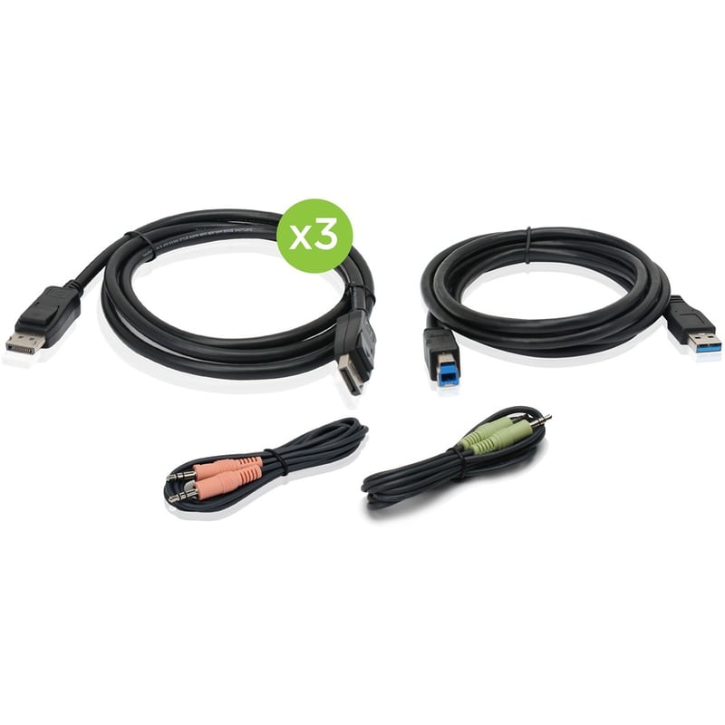 IOGEAR 4K Triple View DisplayPort Cable Kit with USB and Audio (TAA) - Thumbnail 2