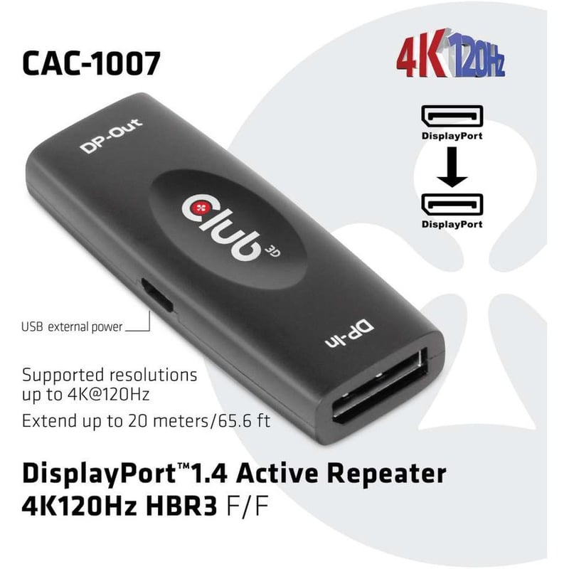 Club 3D DisplayPort 1.4 Active Repeater 4K120Hz HBR3 F/F - Thumbnail 2