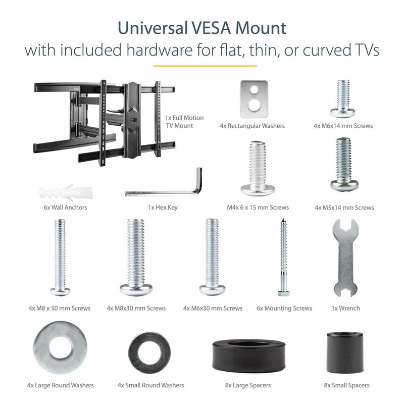 StarTech.com TV Wall Mount for up to 80" VESA Mount Displays - Low Profile Full Motion TV Mount - Heavy Duty Adjustable Articulating Arm - Thumbnail 2