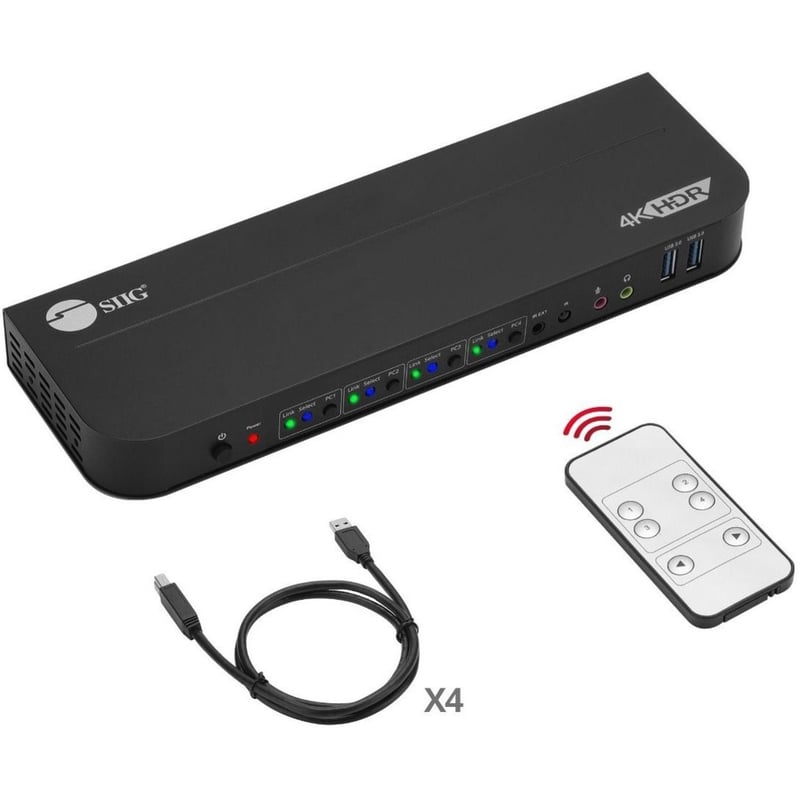 SIIG 4x1 DisplayPort 4K KVM USB 3.0 Switch with Remote Control - Thumbnail 1