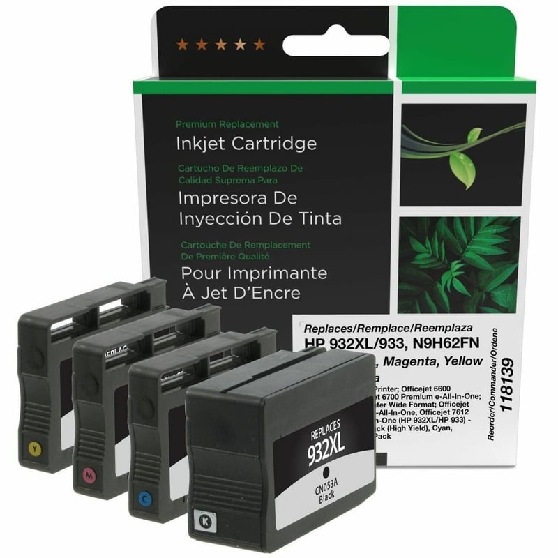 Clover Imaging Remanufactured High Yield Black, Cyan, Magenta, Yellow Ink Cartridges for HP 932XL/933 (N9H62FN) 4-Pack - Thumbnail 1