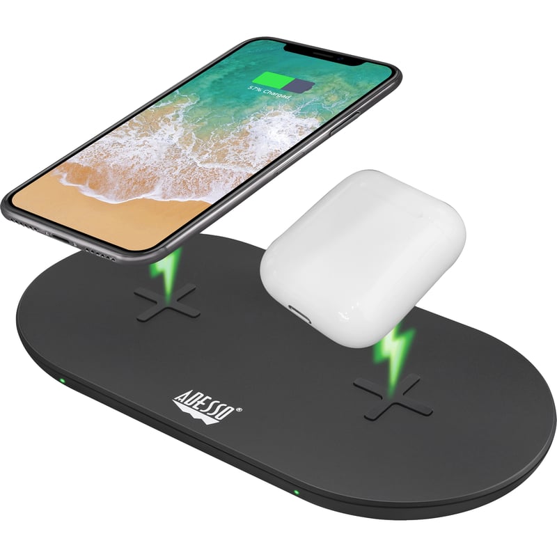 Adesso 15W Max Qi-Certified Dual 2-Coil Wireless Fast Charging Pad - Thumbnail 1