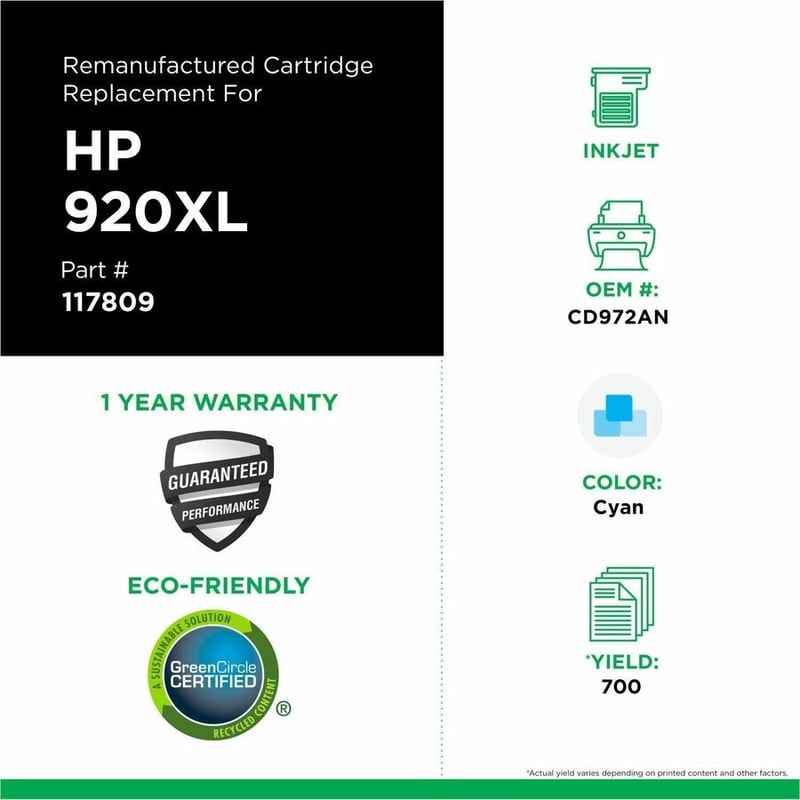 Clover Imaging Remanufactured High Yield Cyan Ink Cartridge for HP 920XL (CD972AN) - Thumbnail 3