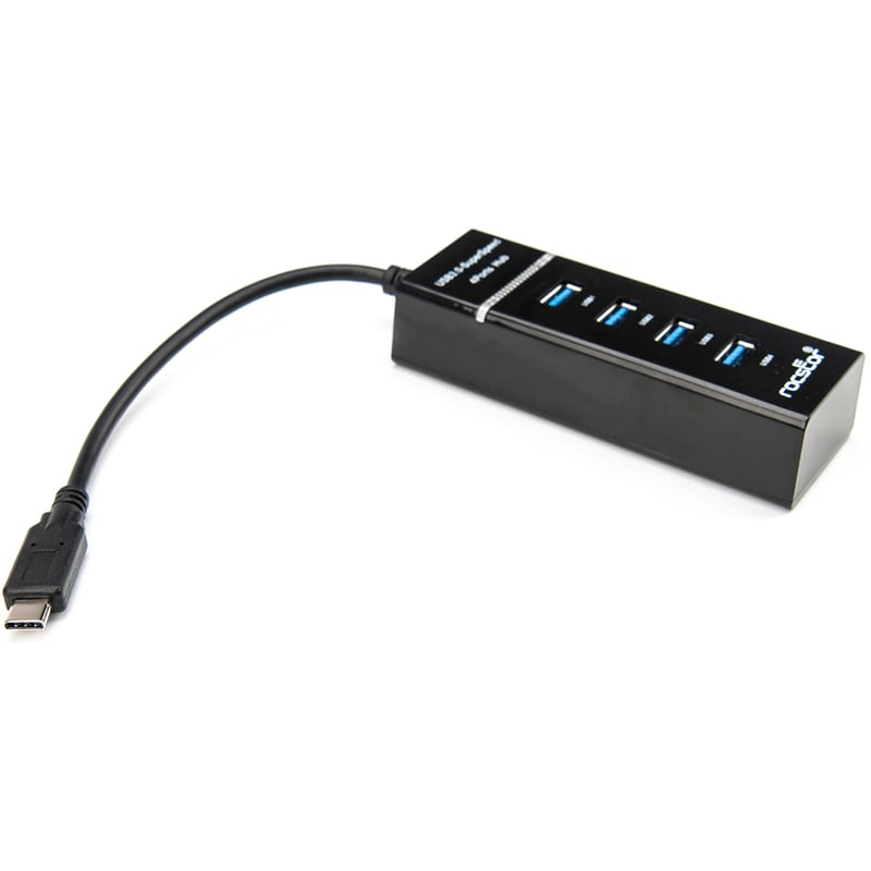 Rocstor Premium Slim Portable 4 Port Hub - USB-C to 4x USB-A Slim Hub - USB 3.0 Hub - Bus Powered - Black - USB C to USB Type-A Hub - USB Type C - External - USB-C 3.1 to 4 USB Type-A 3.0 Port(s) USB-A - Thumbnail 4