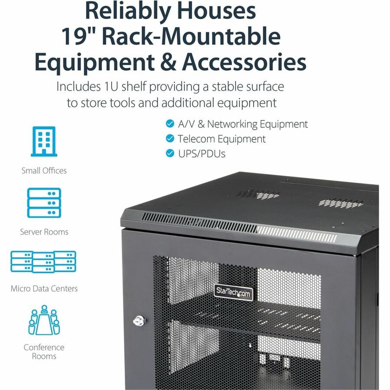 StarTech.com 4-Post 9U Wall Mount Network Cabinet, 19" Wall-Mounted Server Rack for Data / Computer Equipment, Small IT Rack Enclosure - Thumbnail 4
