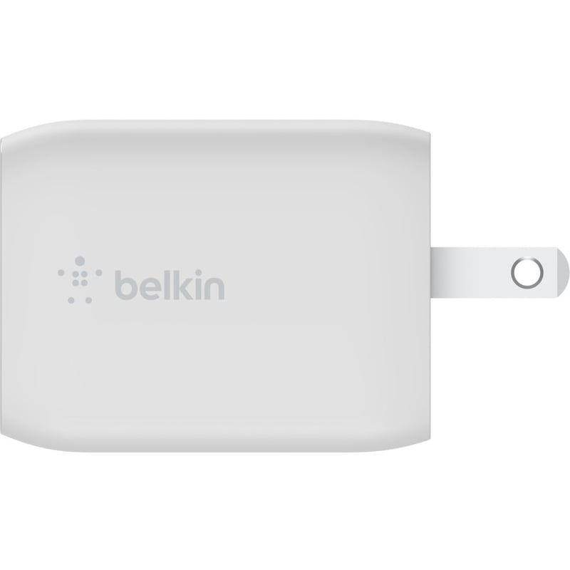 Belkin 65W Portable Dual Port GaN Wall Charger - 2xUSB-C (65W Total) - w/ USB-C to USB-C Cable - Fast Charging - Power Adapter - White - Thumbnail 4