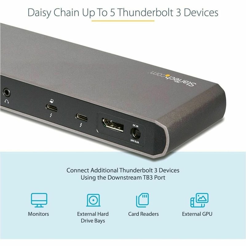 StarTech.com Thunderbolt 3 Dock - Dual Monitor 4K 60Hz TB3 Laptop Docking Station with DisplayPort - 85W Power Delivery - 3x USB 3.0, GbE