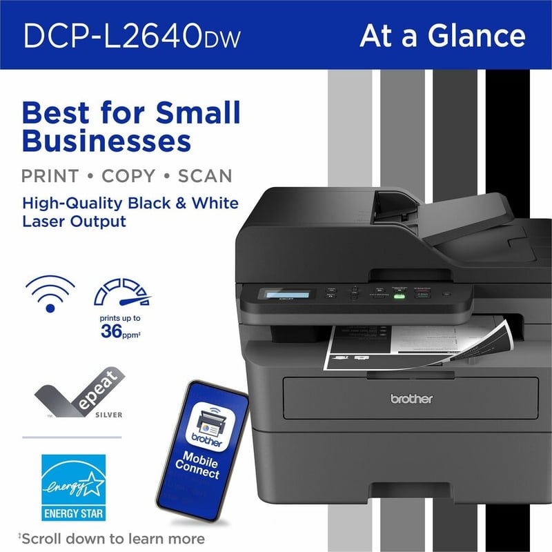 Brother Wireless DCP-L2640DW Compact Monochrome Multi-Function Laser Printer with Print, Copy and Scan, Duplex and Mobile Printing - Thumbnail 2