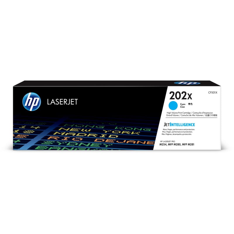 HP 202X (CF501X) Original High Yield Laser Toner Cartridge - Cyan - 1 Each - Thumbnail 1