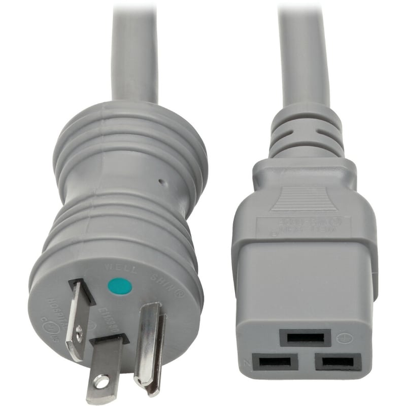 Eaton Tripp Lite Series Hospital-Grade Power Cord, NEMA 5-20P to C19 - Heavy-Duty, Green Dot, 20A, 125V, 12 AWG, 6 ft. (1.83 m), Gray - Thumbnail 2