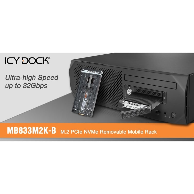 Icy Dock MB833M2K-B Drive Enclosure for 3.5" M.2, PCI Express NVMe - Mini-SAS HD Host Interface Internal - Black