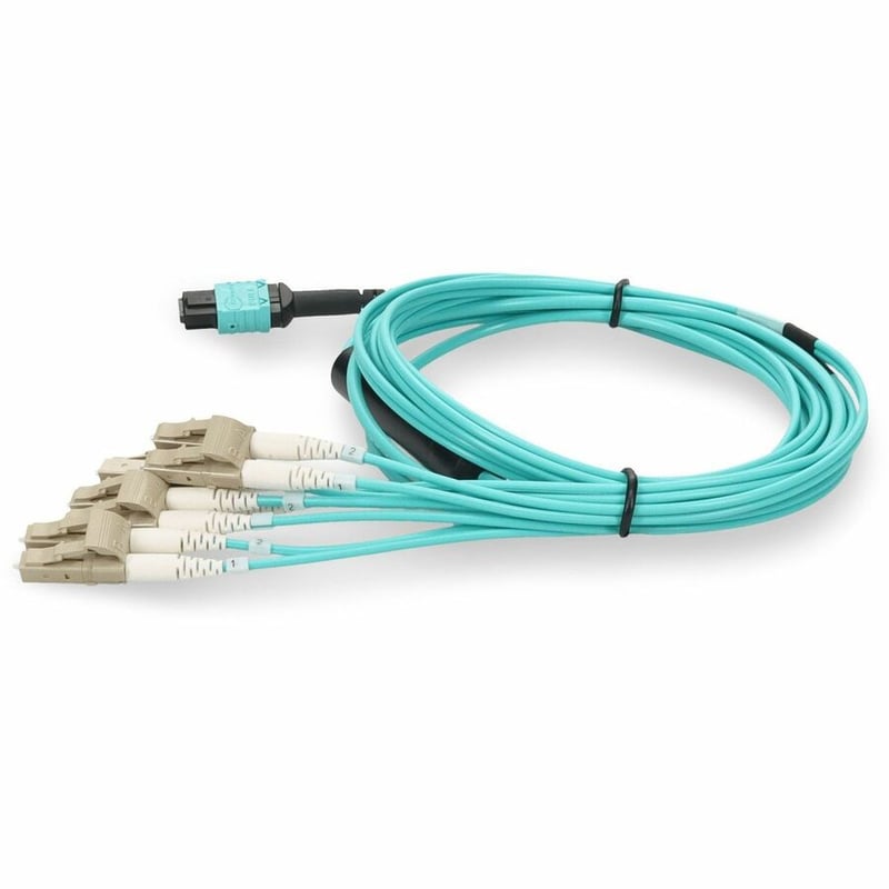 AddOn 10m MPO/UPC to 4xLC/UPC Duplex Aqua OM4 OFNR (Riser-Rated) 8-Strand Fiber Fanout Cable with 5m Breakout Legs - Thumbnail 2