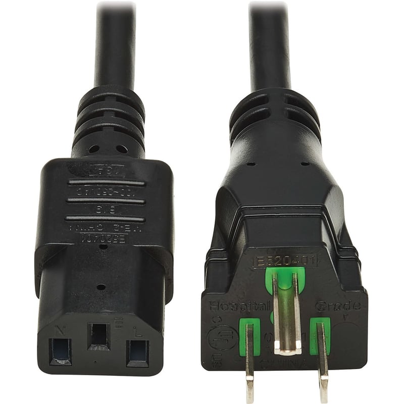 Eaton Tripp Lite Series Safe-IT Antibacterial Hospital-Grade Power Cord, 5-15P to C13 - Green Dot, 13A, 125V, 16 AWG, Black, 6 ft. (1.8 m) - Thumbnail 1