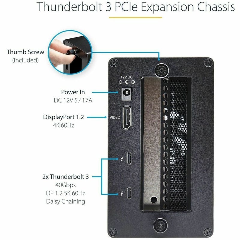 StarTech.com Thunderbolt 3 PCIe Expansion Chassis, External Enclosure Box with 1x PCI-Express Slot, 5K/4K Output Via TB3/DP Ports, TAA - Thumbnail 3