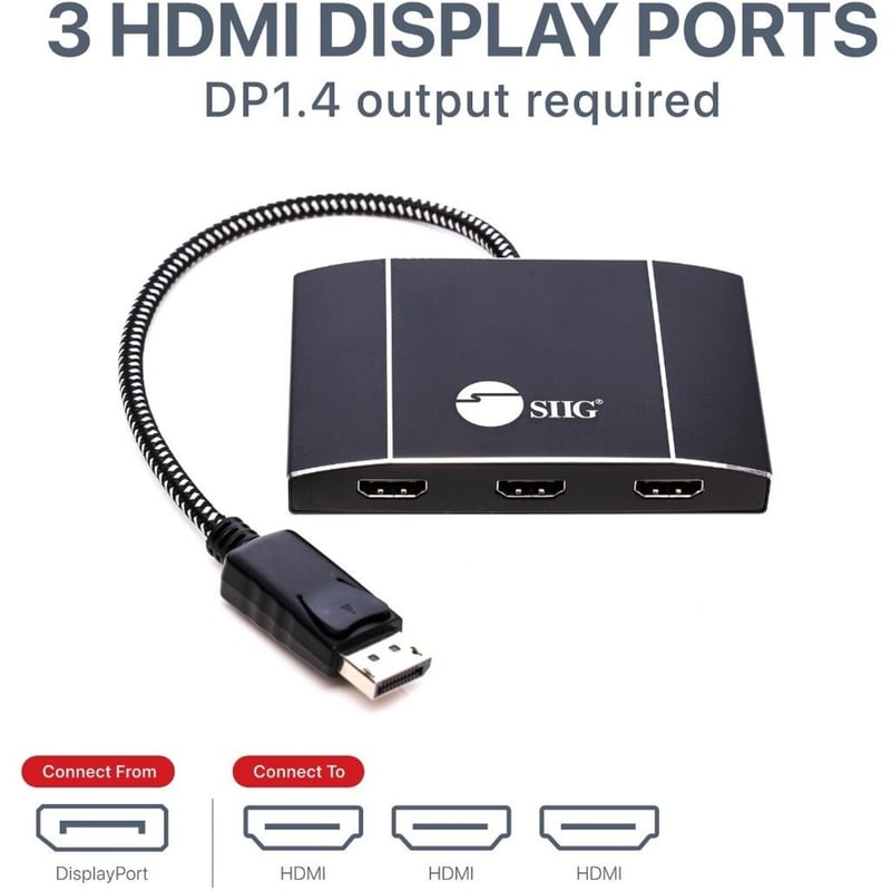 SIIG 8K 1x3 DisplayPort 1.4 to HDMI MST Hub Splitter - Thumbnail 1
