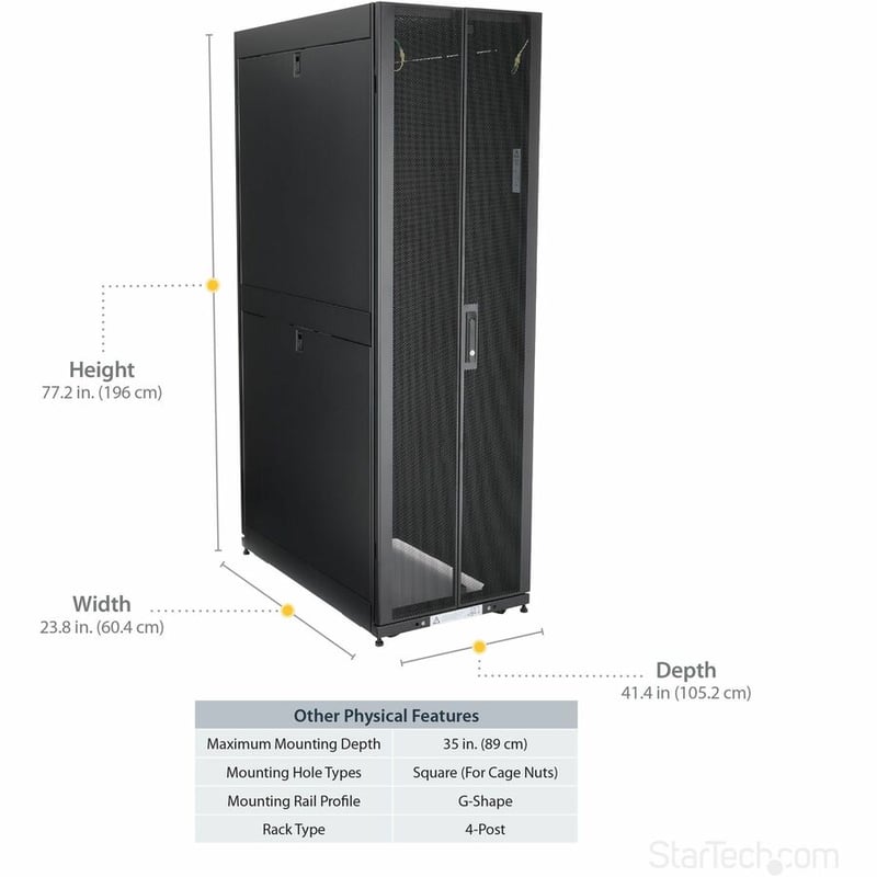 StarTech.com 4-Post 42U Server Rack Cabinet, 19" Data Rack Cabinet for Computer / IT Equipment mount, Rack Server Cabinet with Casters - Thumbnail 5