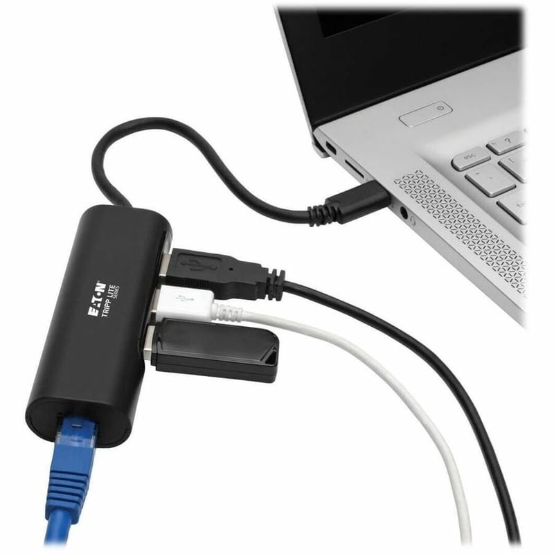 Tripp Lite by Eaton 3-Port USB 3.x (5Gbps) Hub with LAN Port USB-C to 3x USB-A Ports and Gigabit Ethernet Black - Thumbnail 2
