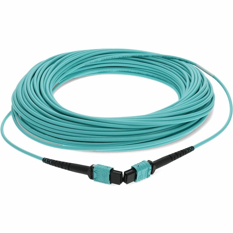 AddOn 30m MPO (Female) to MPO (Female) 12-Strand Aqua OM3 Crossover Fiber OFNR (Riser-Rated) Patch Cable