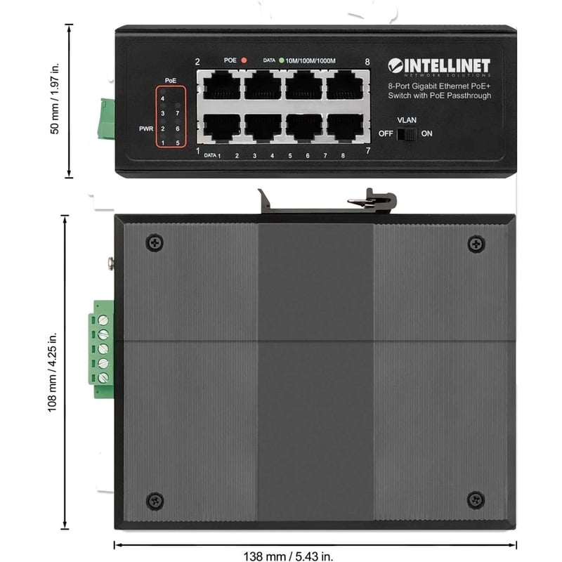 INTELLINET NETWORK SOLUTIONS 8-PORT GIGABIT ETHERNET POE+ SWITCH WITH POE PASSTH - Thumbnail 5