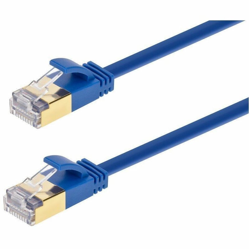 MONOPRICE CAT6A 3FT BLUE PATCH CABLE_ DOUBLE SHIELDED (S/FTP)_ 36AWG_ 10G_ PURE - Thumbnail 1