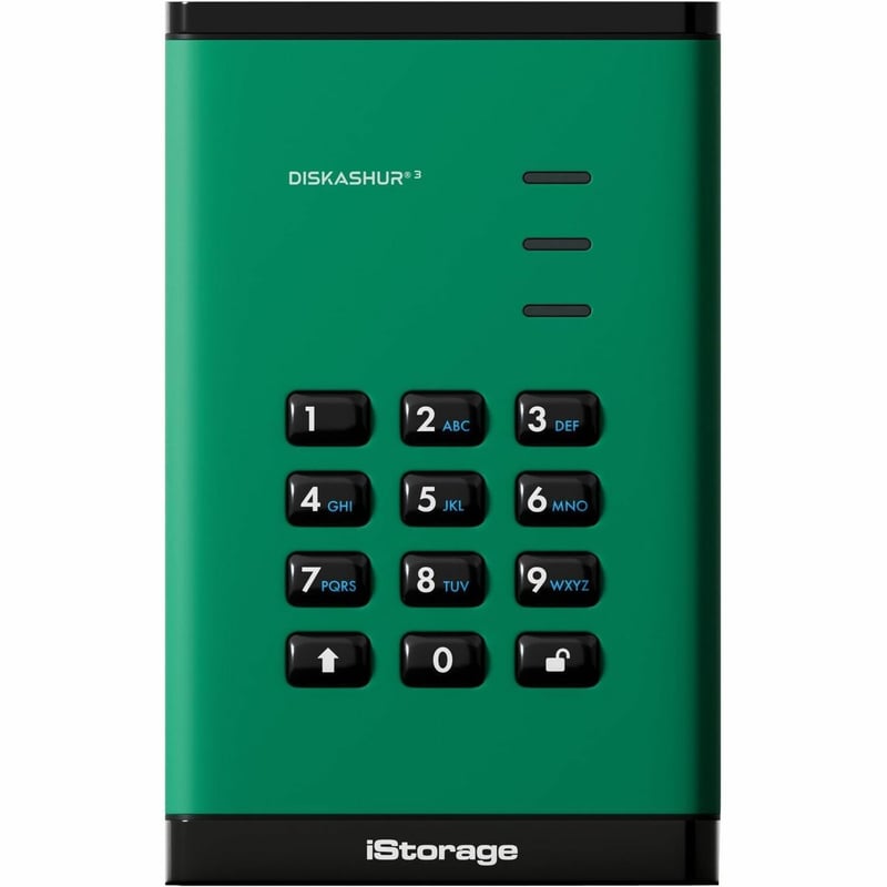 iStorage diskAshur3 500 GB Portable Hard Drive | Green | Incorporated Common Criteria EAL 5+ | PIN protected | AES 256-bit Full Disk Hardware Encryption | Dust/Water Resistant | TAA Compliant - Thumbnail 1