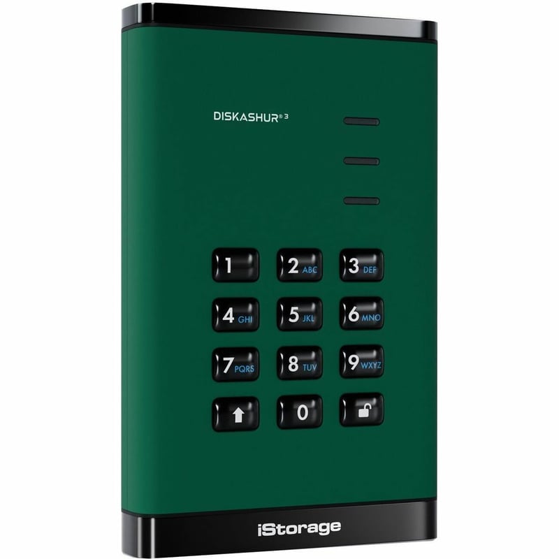 iStorage diskAshur3 512 GB Portable Solid State Drive | Green | Incorporated Common Criteria EAL 5+ | PIN protected | AES 256-bit Full Disk Hardware Encryption | Dust/Water Resistant | TAA Compliant - Thumbnail 1