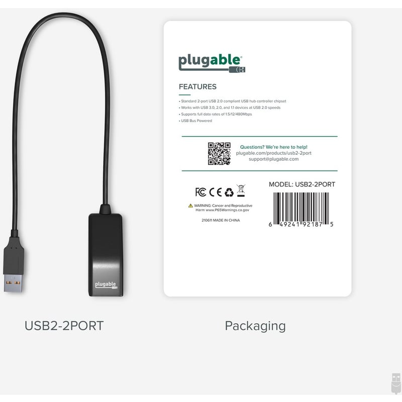 Plugable USB 2.0 2-Port High Speed Ultra Compact Hub Splitter - Thumbnail 5