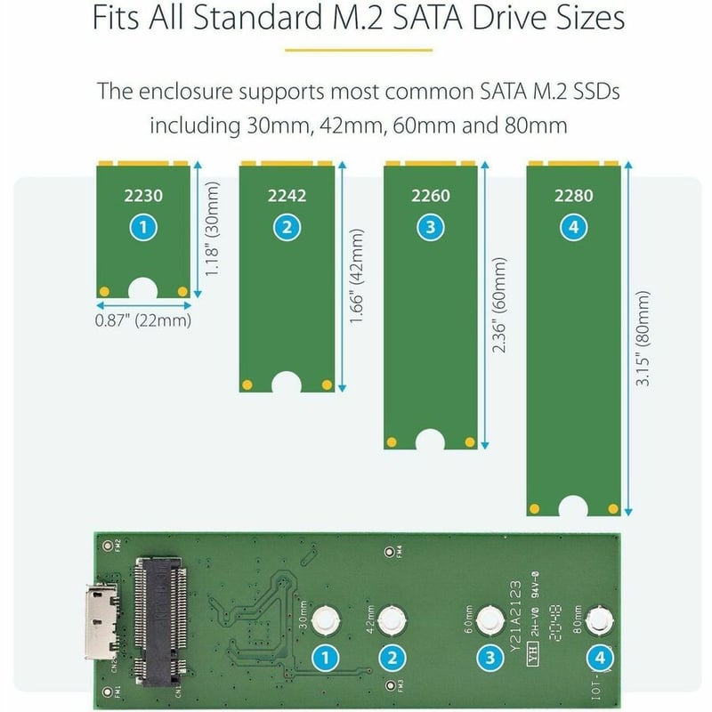 StarTech.com M.2 SSD Enclosure for M.2 SATA SSDs - USB 3.1 (10Gbps) with USB-C Cable - External Enclosure for USB-C Host - Aluminum - Thumbnail 4