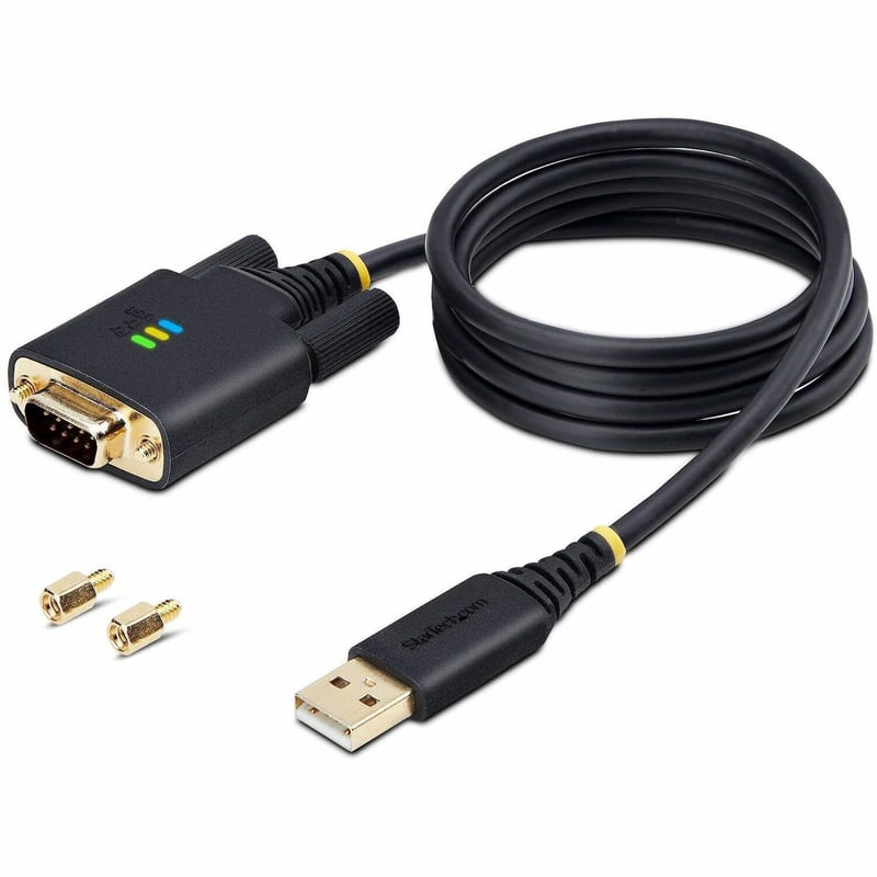 StarTech.com 3ft (1m) USB to Serial Adapter Cable, COM Retention, FTDI IC, DB9 RS232, Interchangeable DB9 Screws/Nuts, Windows/macOS/Linux - Thumbnail 1