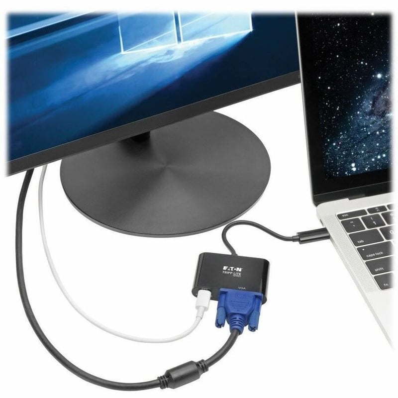 Tripp Lite by Eaton USB C to VGA Adapter Converter w/ PD Charging 1080p Black USB Type C to VGA - Thumbnail 2